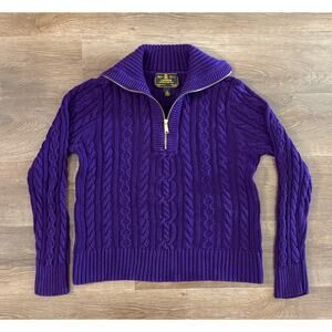 Ralph Lauren Lauren Purple Cable Knit Half Zip Sweater Women’s XL 100% Cotton